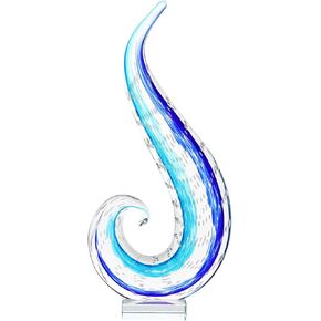 Luxury Lane Hand Blown Ocean Wave Sommerso Art Glass Sculpture for Home Decor 16 inch Tall Centerpiece Table Decoration