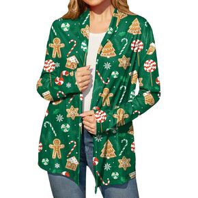 For G and PL Womens Christmas Long Sleeve Open Front Holiday Cardigan Party Sweater