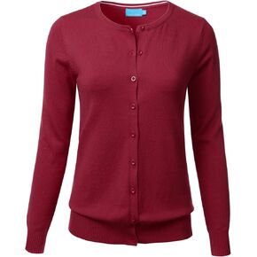 FLORIA Women's Button Down Crew Neck Long Sleeve Soft Knit Cardigan Sweater BURGUNDY XL