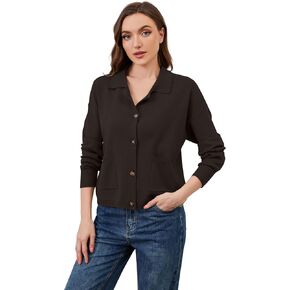 Womens Collared Cardigan Sweaters Button Down Polo Knit Cardigan Long Sleeve Button Up Sweater Top with Pocket