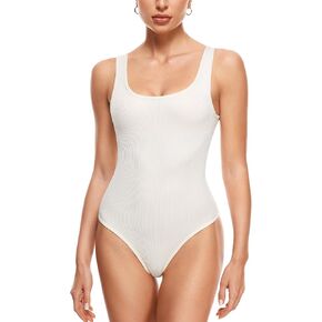 INLYRIC Women's Scoop Square Neck Sleeveless Bodysuit Ribbed Long Sleeve Tank Tops Slimming Body Suits Jumpsuits