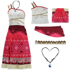 Tropical Island Princess Dress for Women Ocean Hawaiian Adventure Halloween Costume Skirt with Necklace Party Dress Up