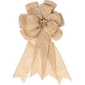 1 Pcs Large Burlap Bow 14.9 x 9 inches, Farmhouse Burlap Fabric Bow for Wreath, Rustic Decorations for Home
