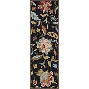 SAFAVIEH Four Seasons Collection 2'3" x 6' Black / Purple FRS435B Hand-Hooked Floral Runner Rug