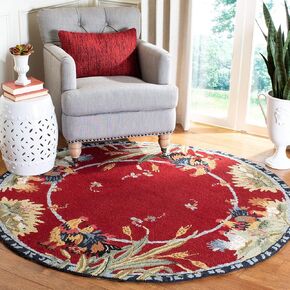 SAFAVIEH Chelsea Collection 3' Round Burgundy HK56C Hand-Hooked French Country Wool Area Rug