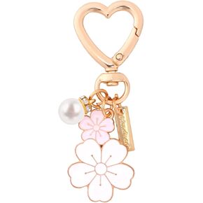 Flower Pearl Keychain, Two-Color Flowers Charms Keychain Imitation Pearl Key Chain Cute Heart Car Keyring for Women Bags Purses Pendant Accessories