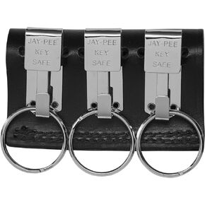 Metal Key Ring Holder on Leather Belt Loop Mount Slide-On fits up to 2.25" wide Duty Belts Chrome Hardware