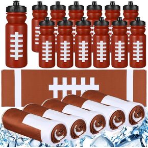 24 Pcs Soccer Party Favors Including 12 Pcs 20 oz Plastic Soccer Water Bottles Bulk 12 Pcs 40"x12" Soccer Cooling Towels Breathable Towel for Soccer Team Gift