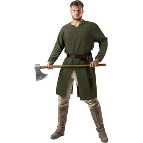 Medieval Pirate Costume for Men Tunic Renaissance Knight Warrior Viking LARP Halloween Adult Green Tops
