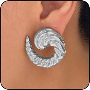 Chunky Gold Earrings for Women Trendy Silver Statement Earrings Gold Spiral Earrings Large Gold Earrings Big Chunky Earrings Geometric Fashion Earrings