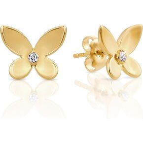 Princess Collection - "Golden Butterfly" - 12.8 mm (0.15 Carat/Pair) Cubic Zirconia 22K Gold-Plated Stud Earrings For Sensitive Ears