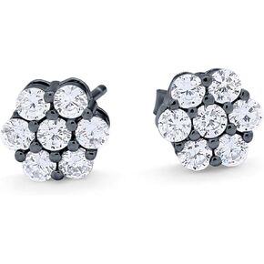 Cluster Flower Earrings Round Cubic Zirconia 925 Sterling Silver Wedding Bridal