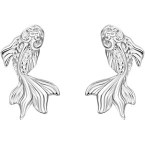 S925 Sterling Silver Koi Fish Stud Earrings/Screw Back