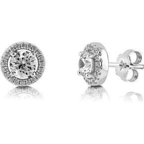 BERRICLE Sterling Silver Halo Round Cut Cubic Zirconia CZ Anniversary Stud Earrings for Women, Rhodium Plated, Color (Blue, Sapphire, Clear)