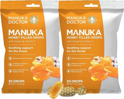 Manuka Doctor Cough Drops, Manuka Middles, 5 x 30 Drops (150 Count Family Pack) Throat Lozenges Infused with Raw Manuka Honey, Vitamin C & Ginger for Immune Support, Helps Soothe Sore Throat, 4.7 oz in Saudi Arabia
