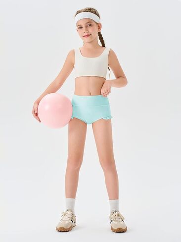 Haloumoning Girls Athletic Ruffle Shorts High Waisted Yoga Dance Shorts Comfy Gymnastics Shorts Briefs 4-14Y in Saudi Arabia