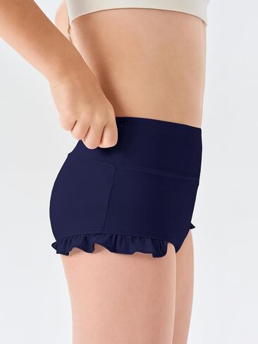 Haloumoning Girls Athletic Ruffle Shorts High Waisted Yoga Dance Shorts Comfy Gymnastics Shorts Briefs 4-14Y in Saudi Arabia
