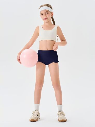 Haloumoning Girls Athletic Ruffle Shorts High Waisted Yoga Dance Shorts Comfy Gymnastics Shorts Briefs 4-14Y in Saudi Arabia