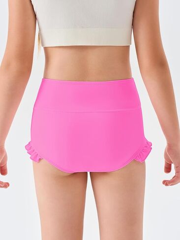 Haloumoning الفتيات السراويل الرياضية المكشكشة عالية الخصر اليوغا الرقص السراويل مريح الجمباز السراويل ملخصات 4-14Y in Kuwait