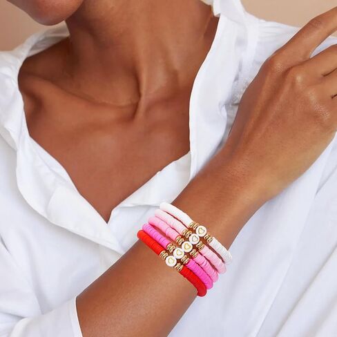 Surfer Heishi Bracelets Set for Women Stackable Gold Clay Ploymer Bead Stretch Bracelets Summer Beach Layering Black Bracelets Jewelry in Kuwait