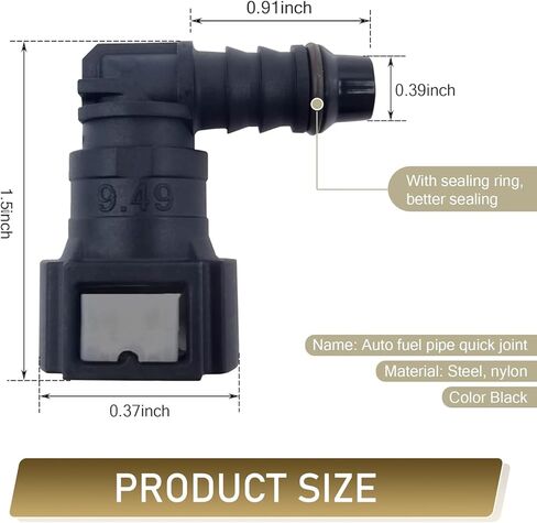 2 PCS Auto 9.49-ID8 Fuel Line Push-in Quick Release Connector with Sealing Ring, Elbow Nylon Waterproof Rust-proof Male Female Joint Accessories, Universal for Most Car Models (Black) in Saudi Arabia