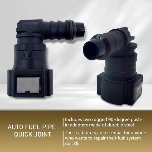 2 PCS Auto 9.49-ID8 Fuel Line Push-in Quick Release Connector with Sealing Ring, Elbow Nylon Waterproof Rust-proof Male Female Joint Accessories, Universal for Most Car Models (Black) in Saudi Arabia