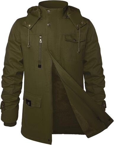 Men's Winter Jacket Windproof Sherpa Lined Fleece Windbreaker Coat Warm Military Parka with Removable Hood in Kuwait