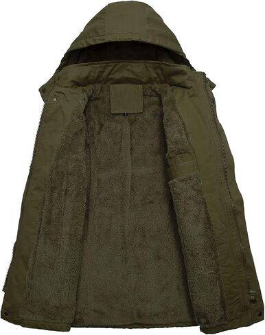 Men's Winter Jacket Windproof Sherpa Lined Fleece Windbreaker Coat Warm Military Parka with Removable Hood in Kuwait