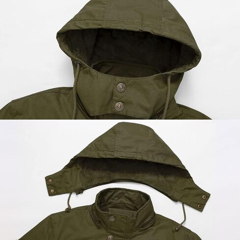 Men's Winter Jacket Windproof Sherpa Lined Fleece Windbreaker Coat Warm Military Parka with Removable Hood in Kuwait