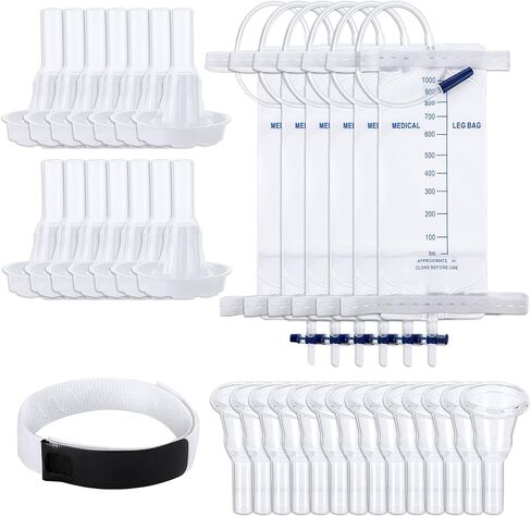 21 Pcs Male External Catheter Kits Include 14 Condom Catheters External Self-Seal 30mm 6 1000ml Urine Leg Bag Anti Slip Foley Catheter Stabilization Holder Straps for Fast and Easy Draining in Saudi Arabia