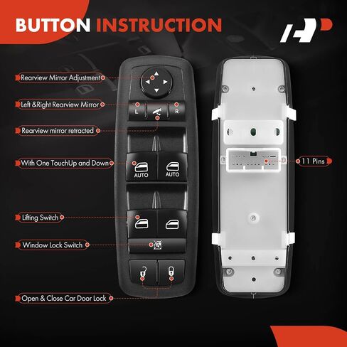 مفتاح نافذة الطاقة الممتاز A-Premium متوافق مع Jeep Grand Cherokee 2014 2015 2016 2017 2018 أداة رياضية مع مرايا قابلة للطي، جانب السائق الأمامي الأيسر، استبدال #68184803AC in Saudi Arabia