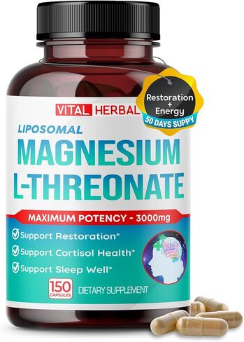 Liposomal Magnesium L-THREONATE 3000 mg تركيبة عالية الامتصاص - أقصى قدر من الفعالية - دعم الاستعادة، صحة الكورتيزول - صنع في الولايات المتحدة الأمريكية in Kuwait