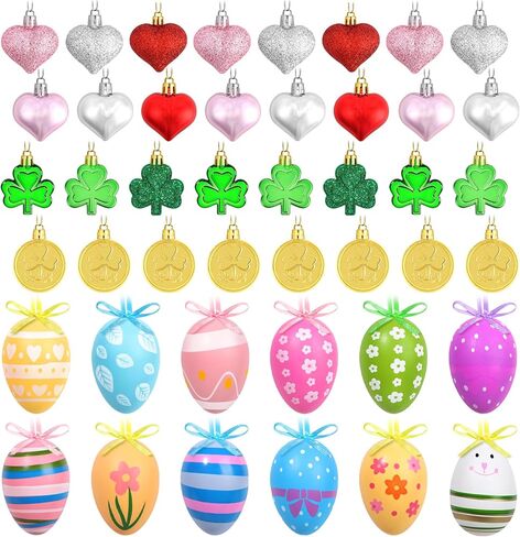 Valentines Day Decor Tree Decorations Set, 108 PCS Hanging Ornaments for Valentine's Day St Patricks Easter, Romantic Decor Glitter Heart Shamrock Easter Egg for The Home Wedding Dinner Gifts Table in Saudi Arabia
