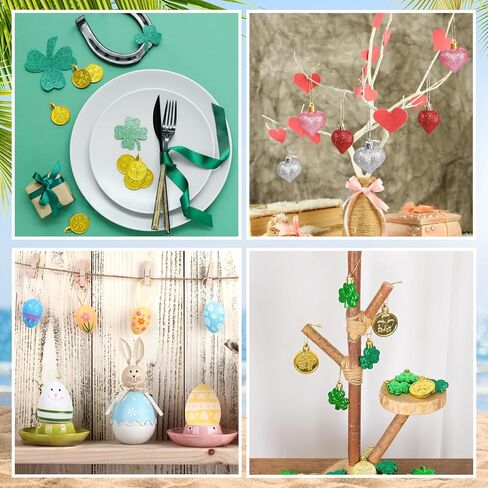 Valentines Day Decor Tree Decorations Set, 108 PCS Hanging Ornaments for Valentine's Day St Patricks Easter, Romantic Decor Glitter Heart Shamrock Easter Egg for The Home Wedding Dinner Gifts Table in Saudi Arabia