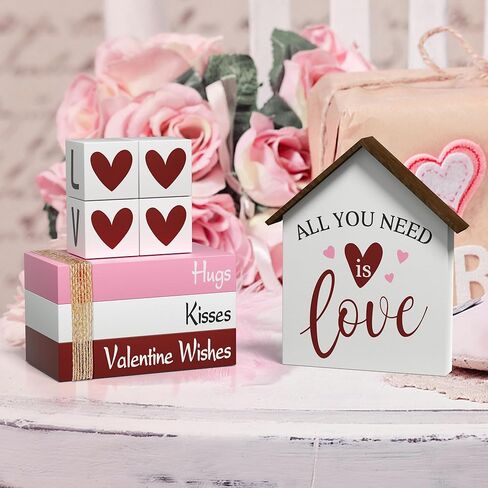 ديكورات عيد الحب على شكل قلب كتب صناعية، 8 قطع من كتب ديكور صينية متدرجة لعيد الحب، علامات خشبية، ديكور خشبي ريفي للمنزل والمطبخ وطاولة المكتب in Kuwait