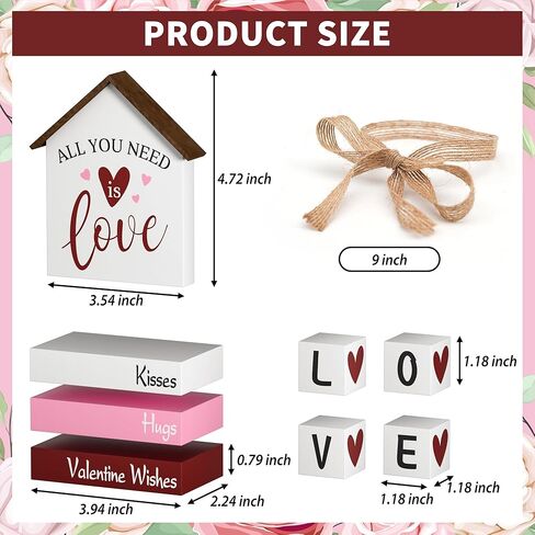 ديكورات عيد الحب على شكل قلب كتب صناعية، 8 قطع من كتب ديكور صينية متدرجة لعيد الحب، علامات خشبية، ديكور خشبي ريفي للمنزل والمطبخ وطاولة المكتب in Kuwait