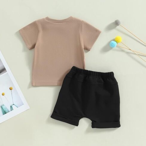 ملابس صيفية للأطفال الرضع من الأولاد مطبوع عليها حروف بأكمام قصيرة تي شيرت علوي شورت ملفوف مطاطي ملابس أطفال حديثي الولادة لطيفة in Kuwait
