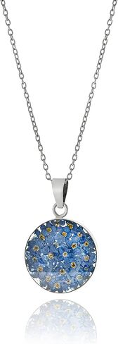 Amazon Essentials Sterling Silver Pressed Flower Round Pendant Necklace, 16" (previously Amazon Collection) in Kuwait