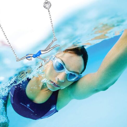 925 Sterling Silver Heart CZ Cute Swimming Girl Pendant Necklace for Women Teen Swimmer Coach Gift in Saudi Arabia