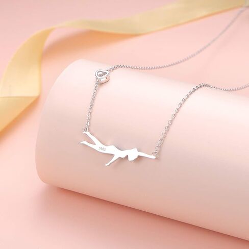 925 Sterling Silver Heart CZ Cute Swimming Girl Pendant Necklace for Women Teen Swimmer Coach Gift in Saudi Arabia