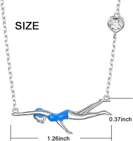 925 Sterling Silver Heart CZ Cute Swimming Girl Pendant Necklace for Women Teen Swimmer Coach Gift in Saudi Arabia