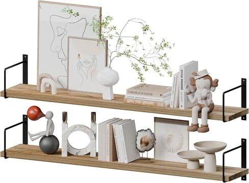 foxsky 59 inch Long Wall Shelf,Set of 2 Large Solid Wood Floating Shelves for Wall, 10 Inch deep Rustic Wood Wall Mounted Shelf for Living Room, Kitchen,Books,Bedroom, Bathroom,Wall Storage Decor in Saudi Arabia