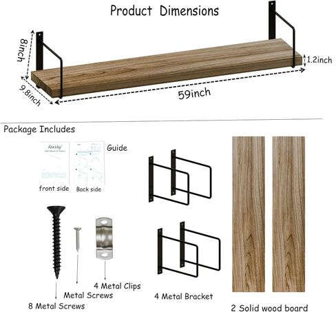 foxsky 59 inch Long Wall Shelf,Set of 2 Large Solid Wood Floating Shelves for Wall, 10 Inch deep Rustic Wood Wall Mounted Shelf for Living Room, Kitchen,Books,Bedroom, Bathroom,Wall Storage Decor in Saudi Arabia
