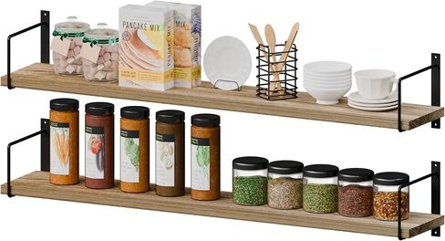 foxsky 59 inch Long Wall Shelf,Set of 2 Large Solid Wood Floating Shelves for Wall, 10 Inch deep Rustic Wood Wall Mounted Shelf for Living Room, Kitchen,Books,Bedroom, Bathroom,Wall Storage Decor in Saudi Arabia