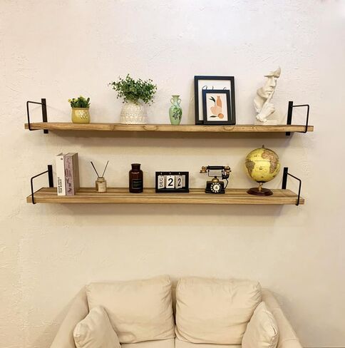 foxsky 59 inch Long Wall Shelf,Set of 2 Large Solid Wood Floating Shelves for Wall, 10 Inch deep Rustic Wood Wall Mounted Shelf for Living Room, Kitchen,Books,Bedroom, Bathroom,Wall Storage Decor in Saudi Arabia