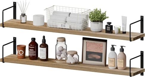 foxsky 59 inch Long Wall Shelf,Set of 2 Large Solid Wood Floating Shelves for Wall, 10 Inch deep Rustic Wood Wall Mounted Shelf for Living Room, Kitchen,Books,Bedroom, Bathroom,Wall Storage Decor in Saudi Arabia