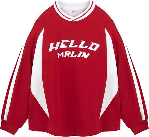 Oversized Crewneck Black Graphic Hoodies for Women Sweatshirts for Men Red Vintage Pullover Loose Fit Streetwear Long Sleeve in Saudi Arabia