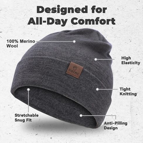 XXL Oversized 100% Merino Wool Beanie Hat for Men & Women, Extra Large Warm Winter Cap for Big Heads, Stretchy Knitted Cap in Kuwait