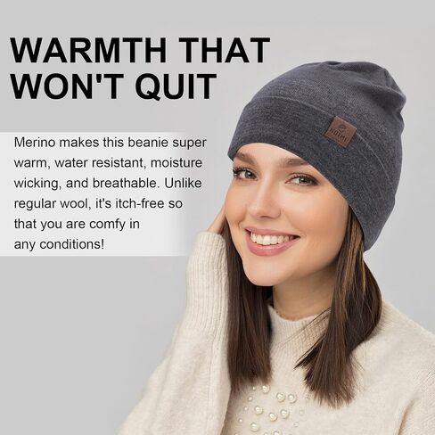 XXL Oversized 100% Merino Wool Beanie Hat for Men & Women, Extra Large Warm Winter Cap for Big Heads, Stretchy Knitted Cap in Kuwait