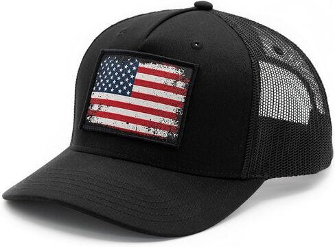 Trucker Hat with Distressed American Flag Patch - Adjustable Snapback Patriotic Cap for Men Women in Saudi Arabia